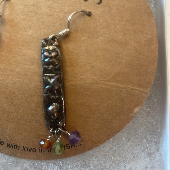 Island cowgirl Beautiful Things dangle drop earrings beaded pierced ears - Picture 4 of 5